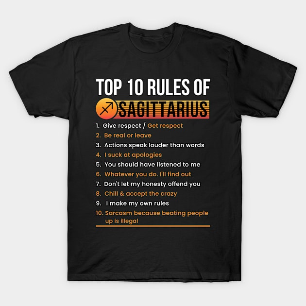 Sagittarius Traits Rules Facts Horoscope Zodiac Sign T-Shirt by M.Y